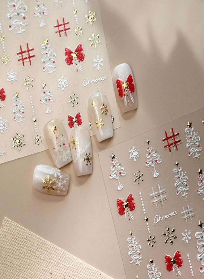 winthrop Christmas Nail Art Stickers– 3D Winter Holiday Red Bow, Snowflakes, Christmas Tree Designs – Self-Adhesive Decals for DIY Christmas Nails Manicure Decorations(1 Sheet) - Image 5
